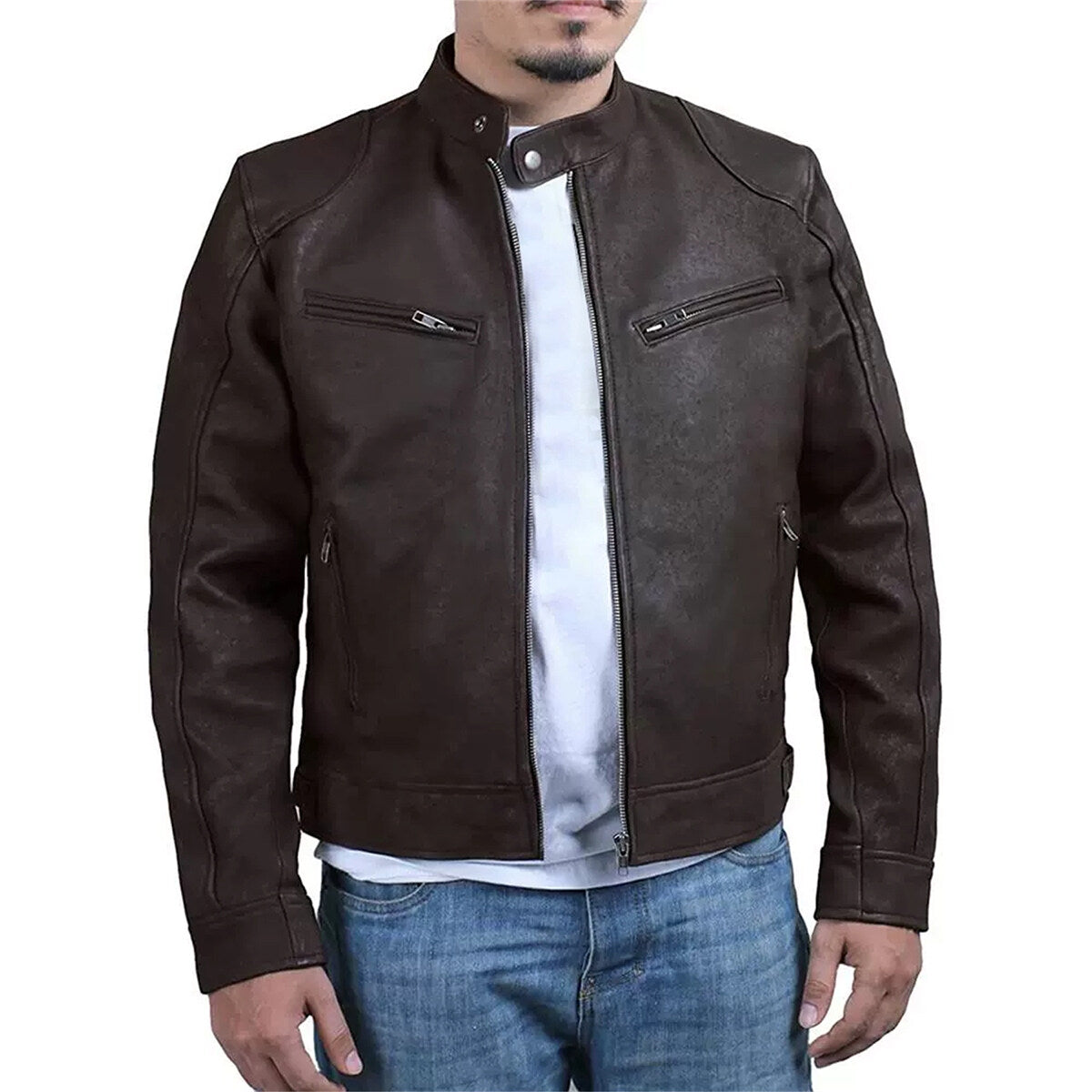 Youthup Mens Large Size Waterproof Leather Jacket