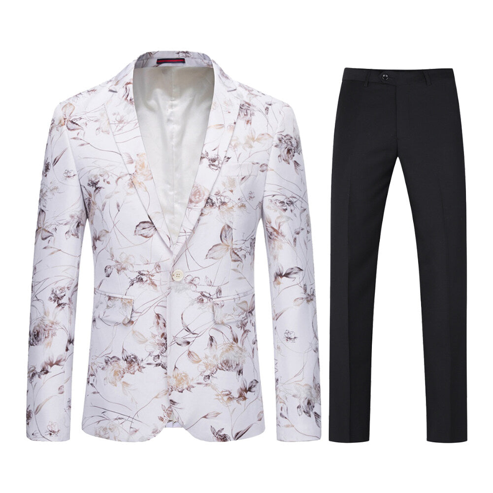 YOUTHUP Mens 2 Piece Floral Suit Set Slim Fitt 1 Button Down Formal Suit Jacket Pants