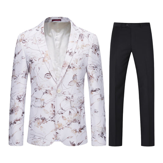 YOUTHUP Mens 2 Piece Floral Suit Set Slim Fitt 1 Button Down Formal Suit Jacket Pants