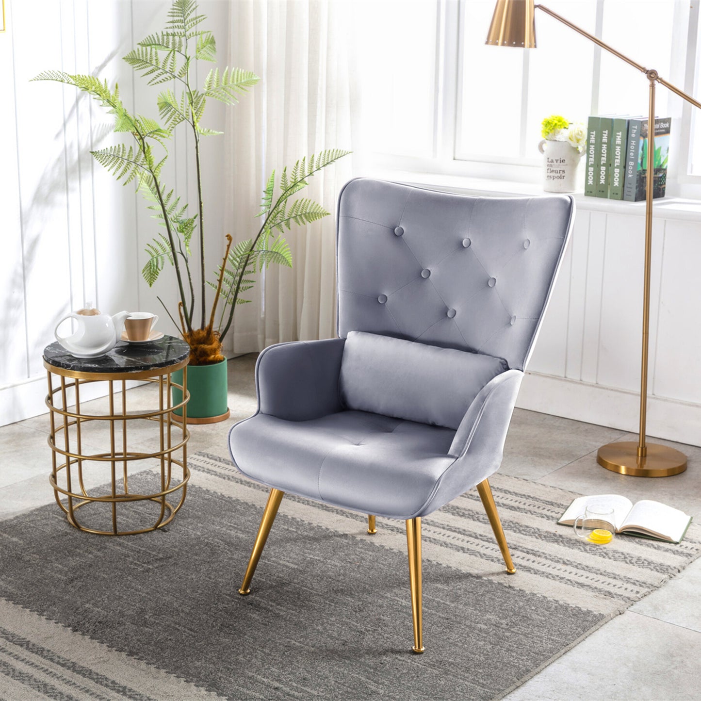 Poltrona de veludo com pernas de metal dourado Lounge almofadas vintage Poltronas reclináveis Poltronas estofadas Relax poltronas cinza