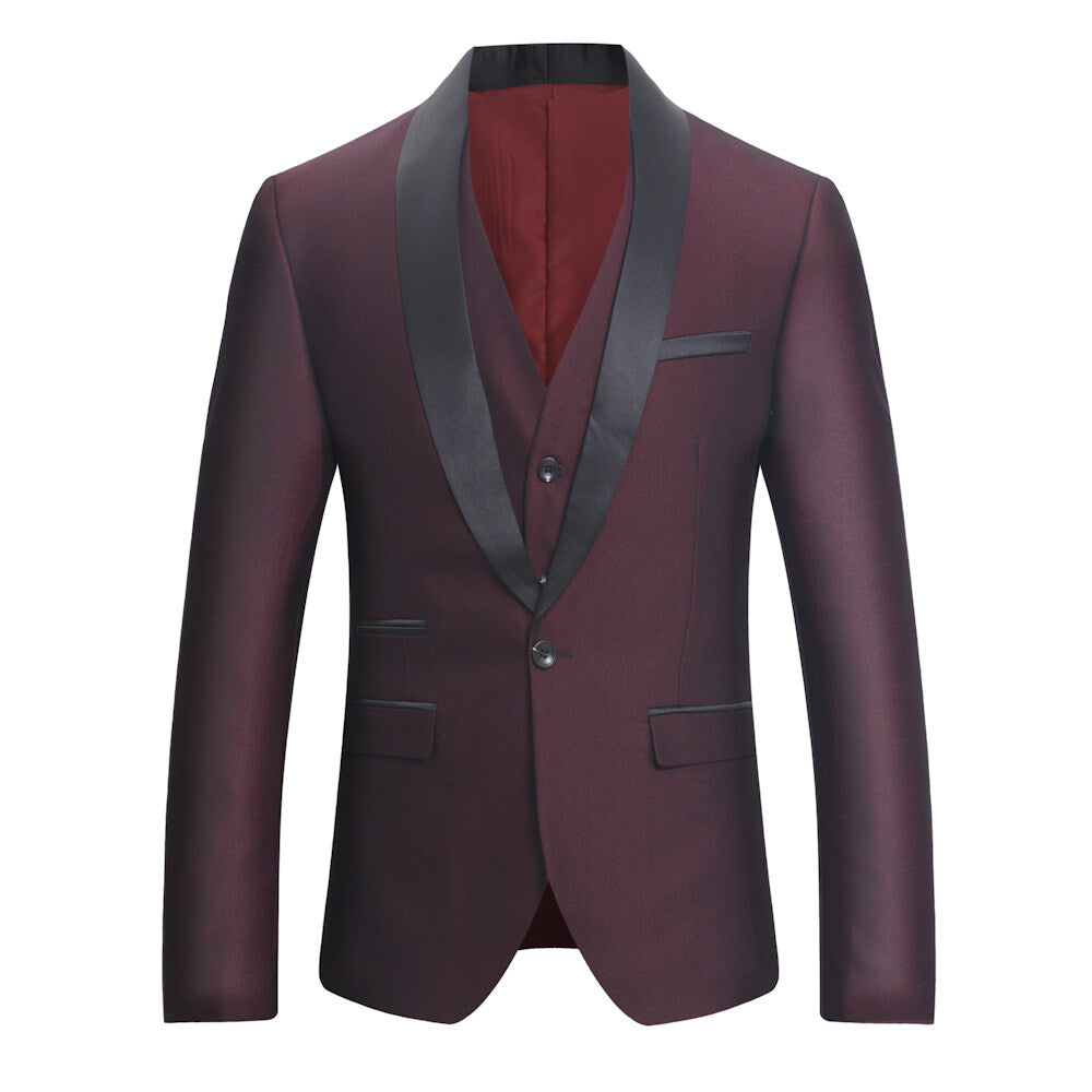 YOUTHUP Mens Slim Fit Shawl Lapel Tuxedo 3 Piece Wedding Dress Suit Set