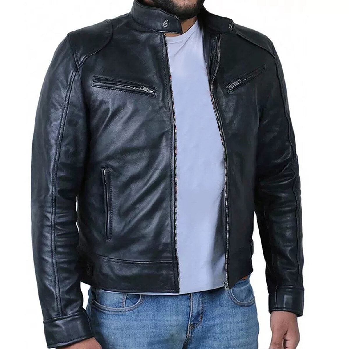 Youthup Mens Large Size Waterproof Leather Jacket