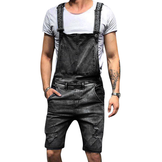 YOUTHUP Mens Denim Bib Shorts Daily Casual Cargo Slim Fit
