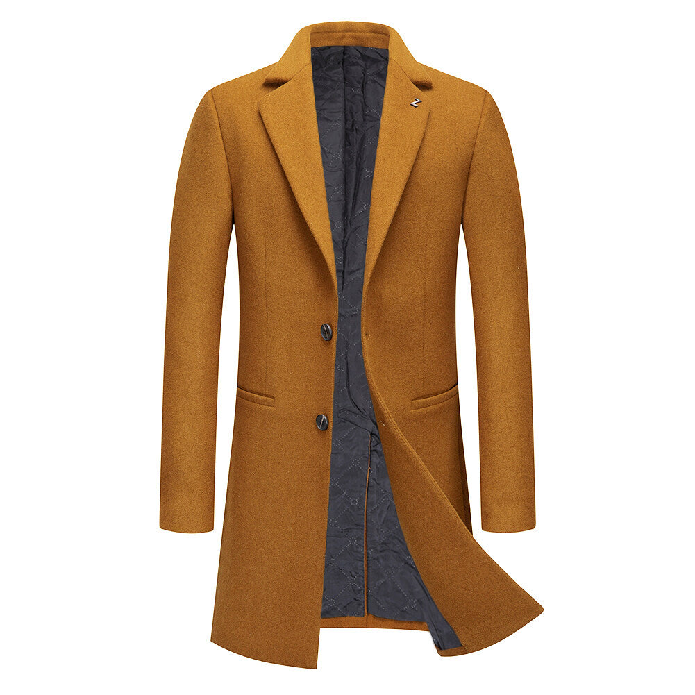 Youthup Mens Wool Blend Mid-Length Coat Winter Business Trench Topcoat
