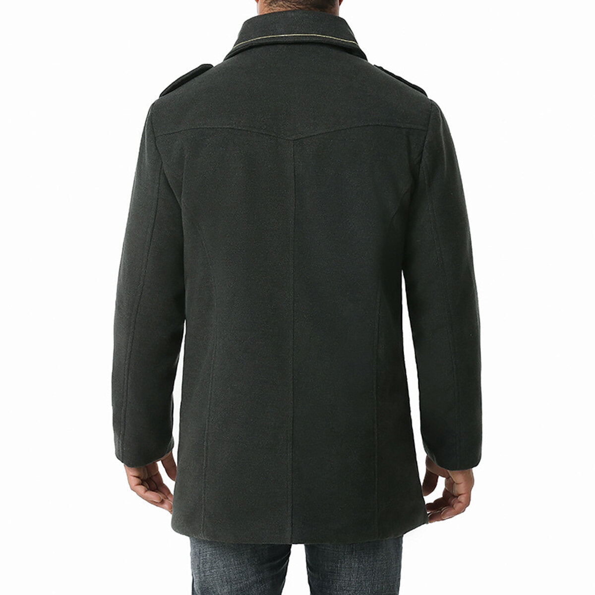 Youthup Mens Foil Stamping Print Lapel Wool Pea Coat