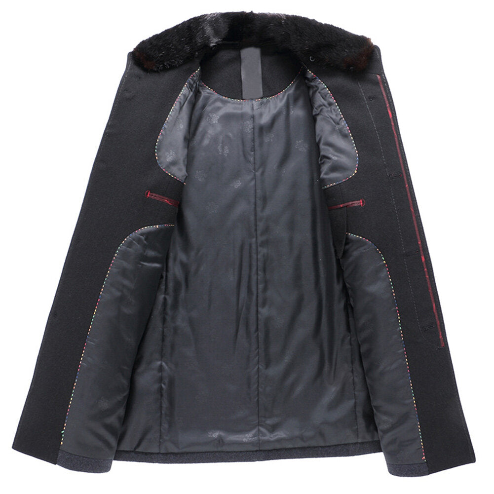 Youthup Mens Fur Collar Wool Coat