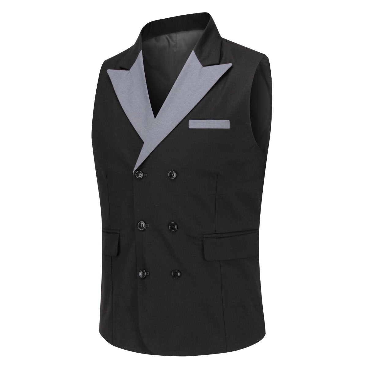 Youthup Mens Business Suit Vest Color Block Peak Collar Slim Fit Waistcoat
