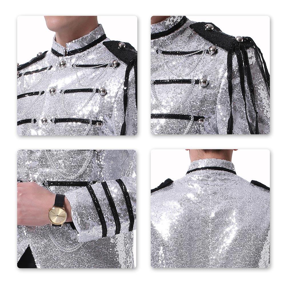 Youthup Mens Sequin Dress Epaulets Tassel Honor Guard Coat