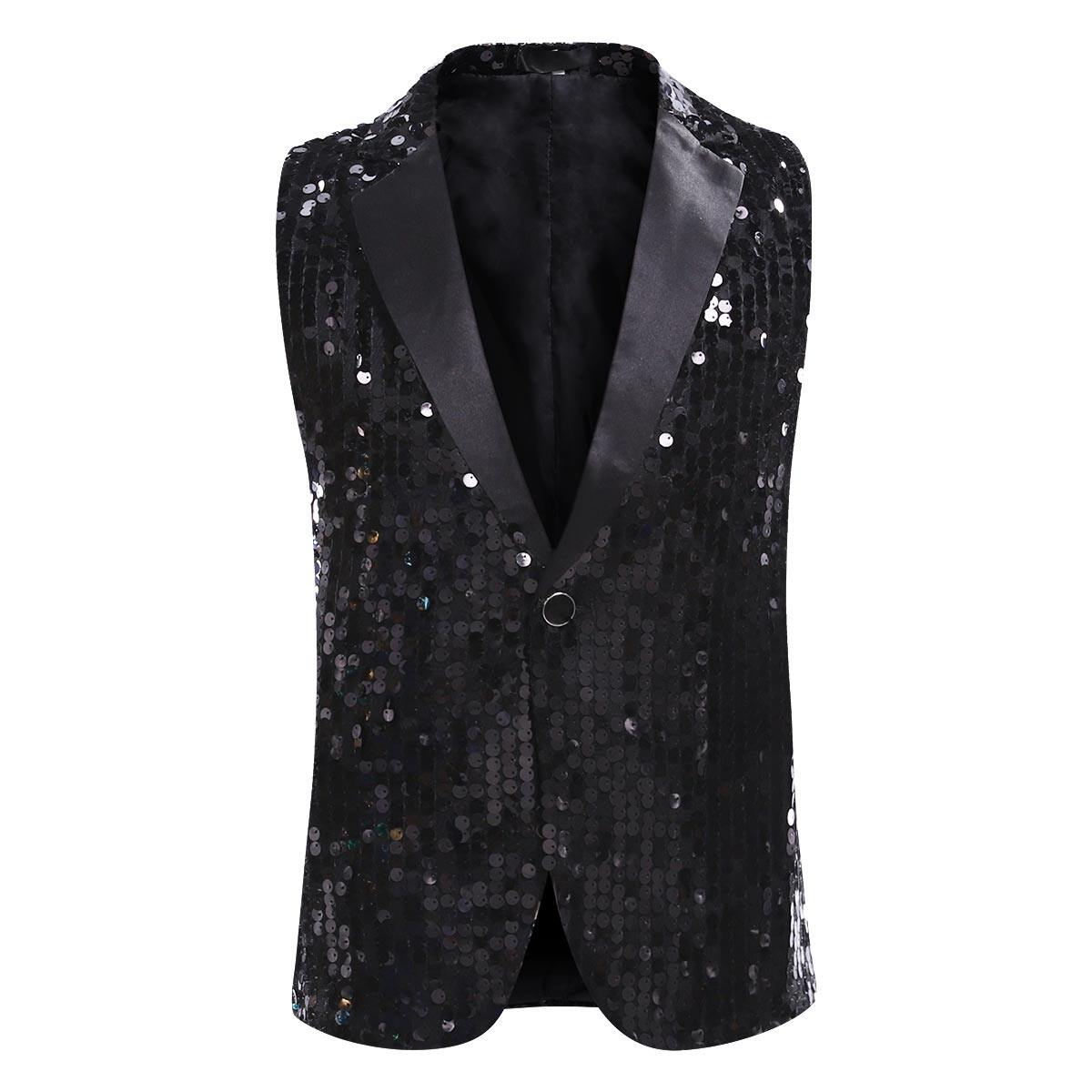 Youthup Mens Party Sequin Glitter Vest
