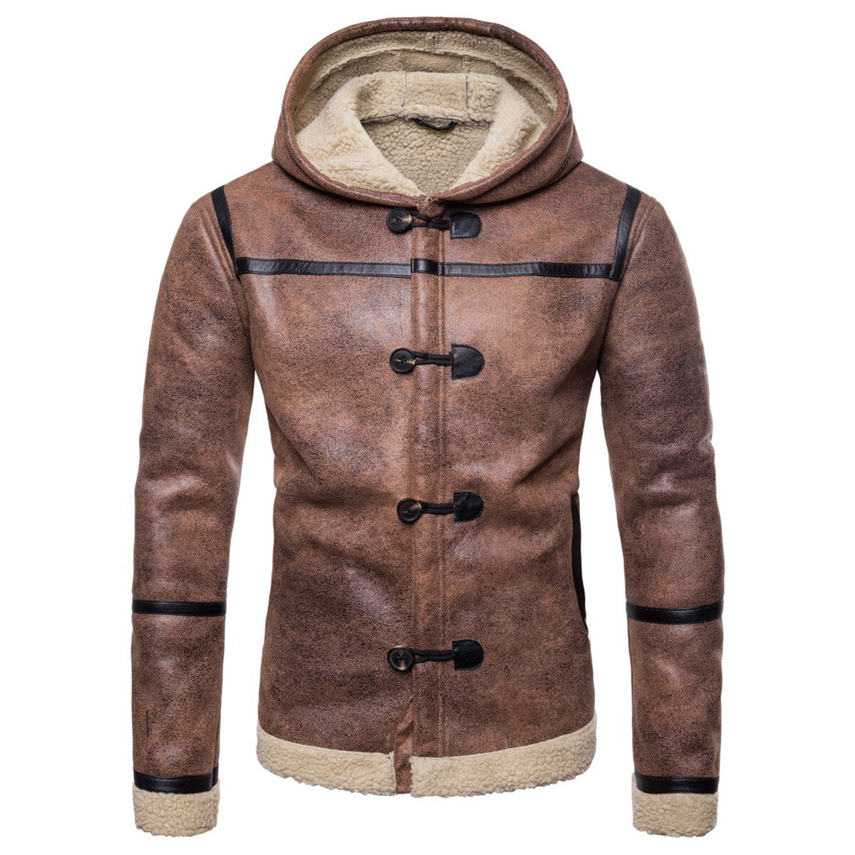 Youthup Mens Cashmere Lined Button Fur Coat