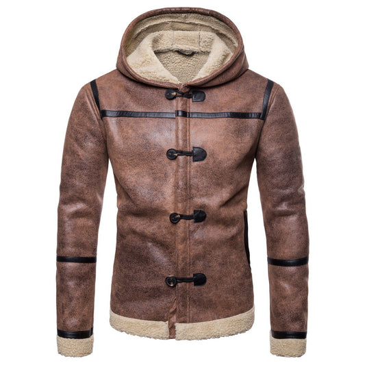 Youthup Mens Cashmere Lined Button Fur Coat
