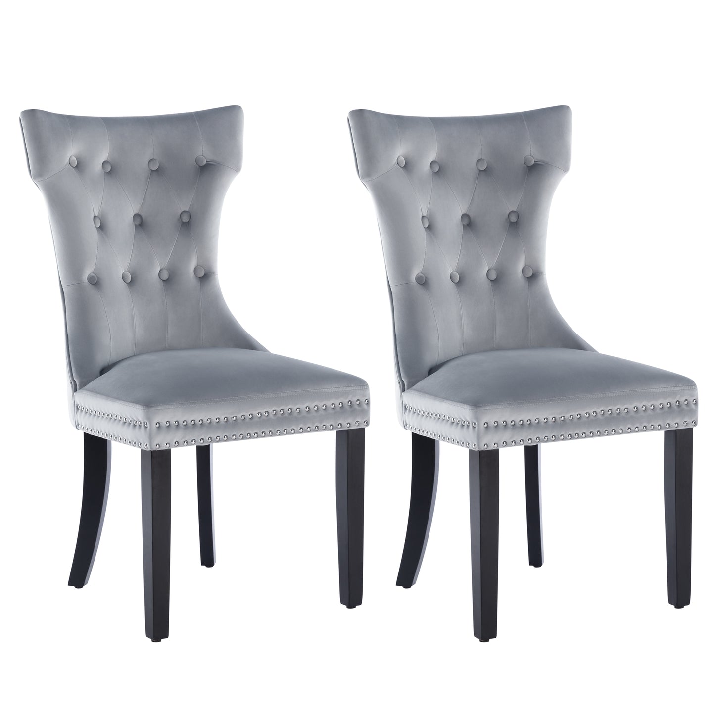 Lot de 2 Chaise de Salle a Manger Capitonnées en Velours, Chaise Confortable avec Rembourrage Épais et Pieds en Bois d'Hévéa,  Gris
