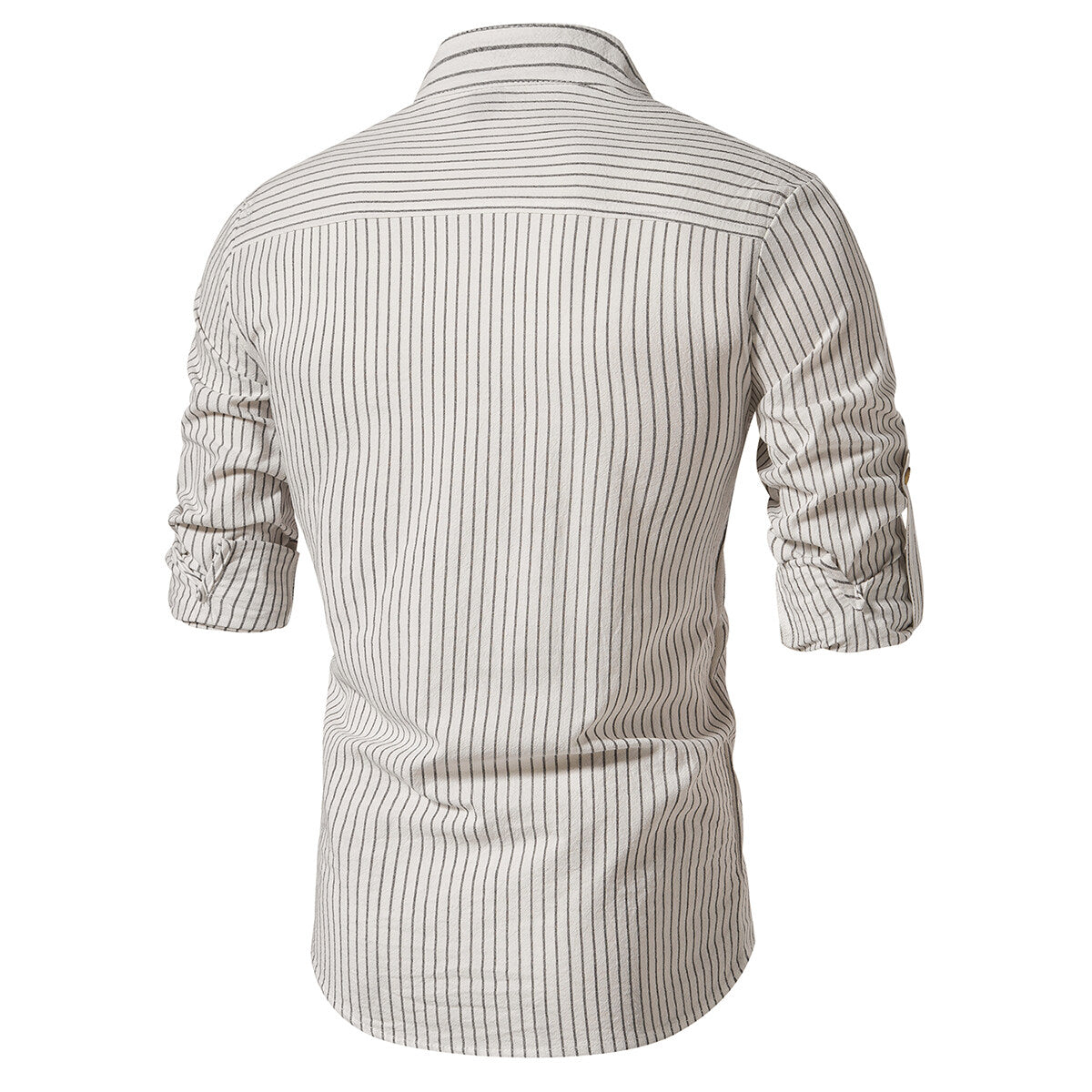 YOUTHUP Mens Striped Shirt Long Sleeve Slim Stand Collar Business Casual Top