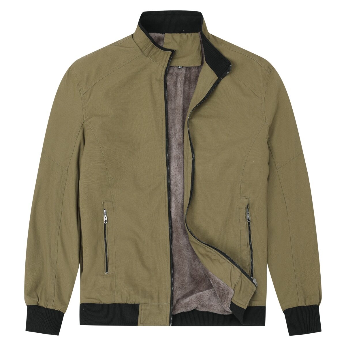 Youthup Mens Winter Stand Collar Plush Thickened Classic Zipper Jacket