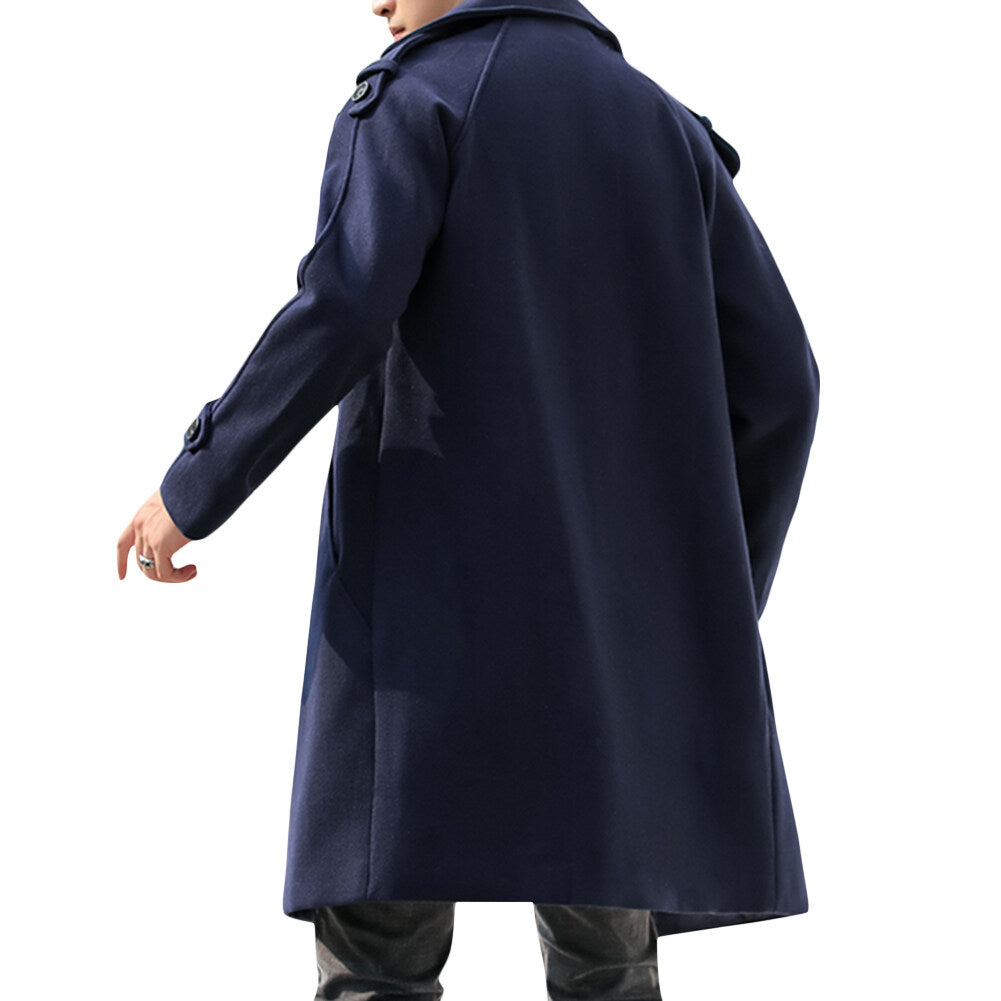Youthup Unisex Solid Color Lapel Button Pocket Trench Dust Overcoat