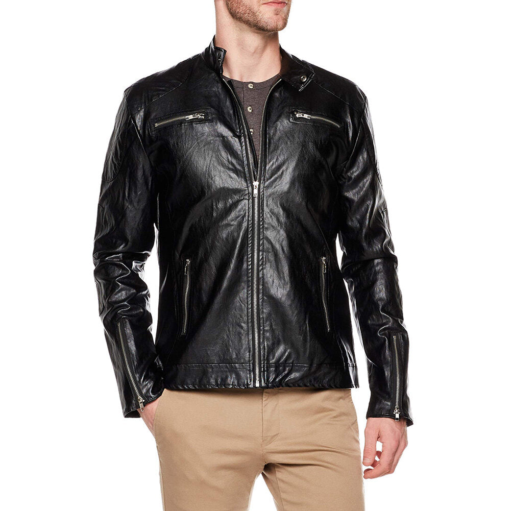 Youthup Mens Retro Slim Fit Motorcycle Punk Leather Jacket