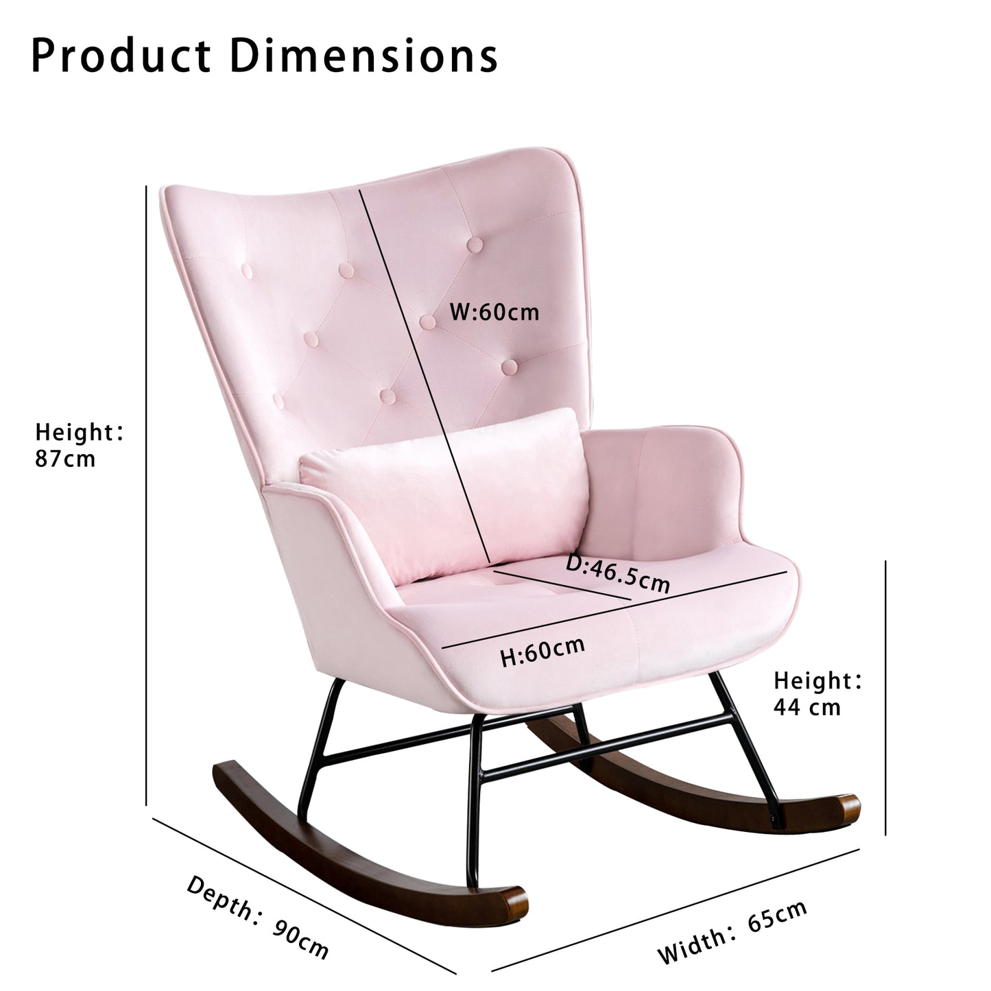 Fauteuil à Bascule  Rembourré en Velours Moderne  pour Salon, Chaise à Bascule à Dossier Haut avec Pieds en Bois, Rose