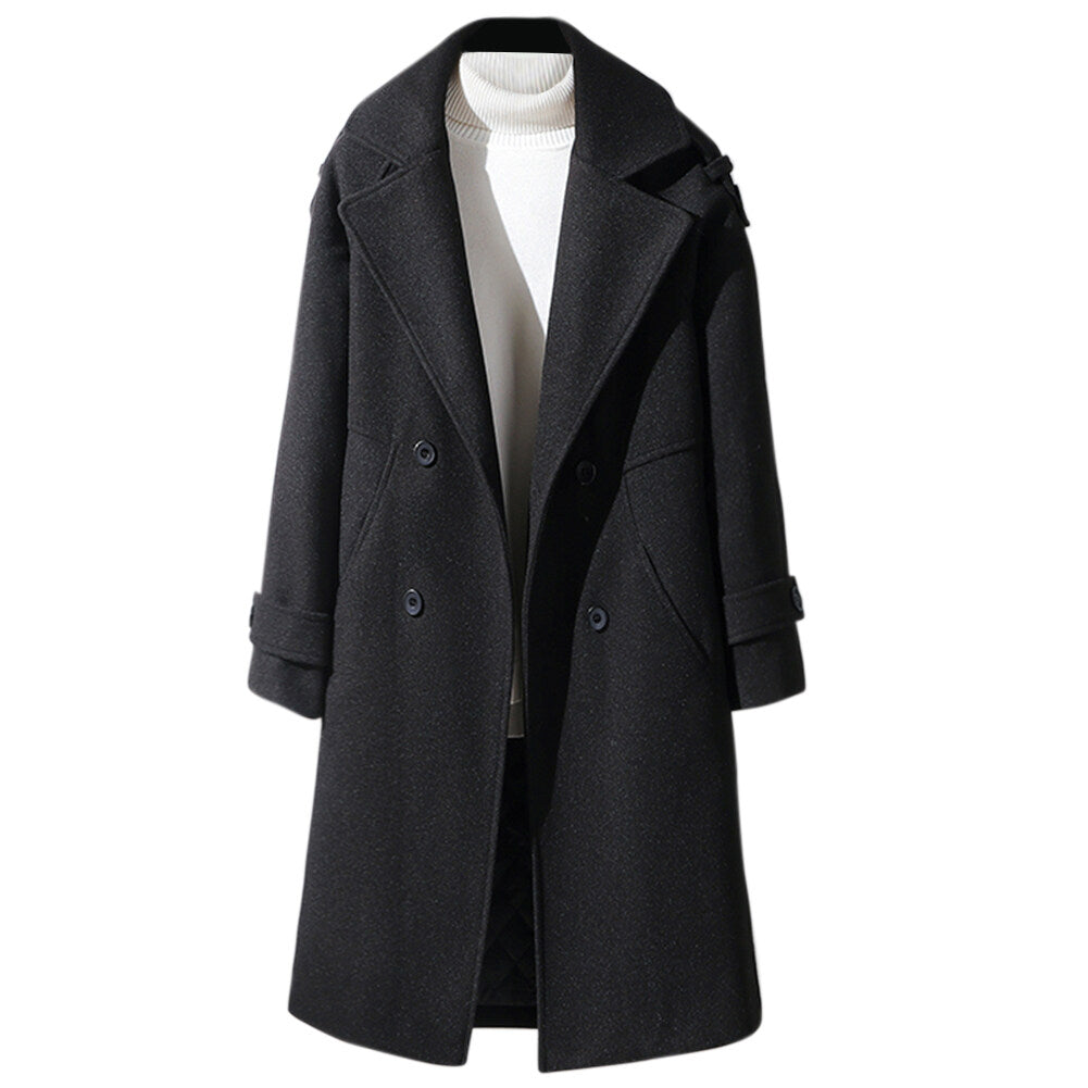 Youthup Unisex Solid Color Lapel Button Pocket Trench Dust Overcoat