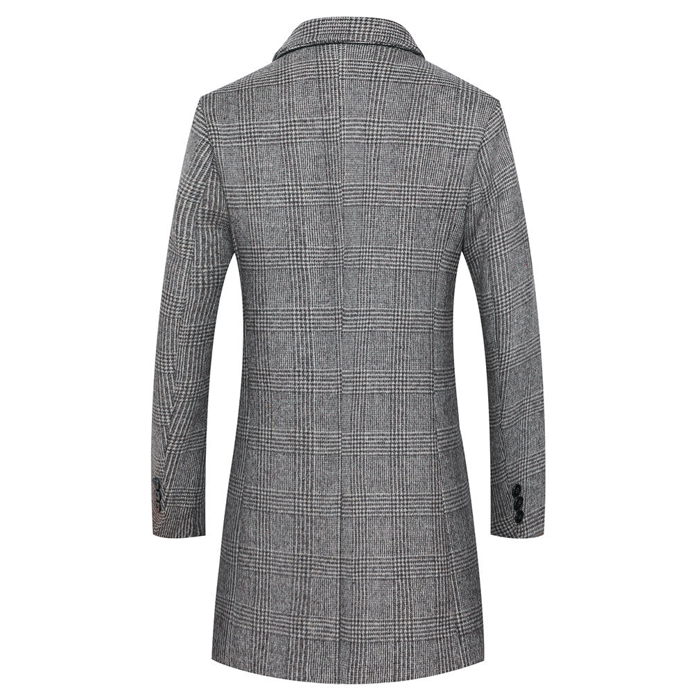 Youthup Mens Wool Blend Coat Solid Plaid Business Fashion Overcoat