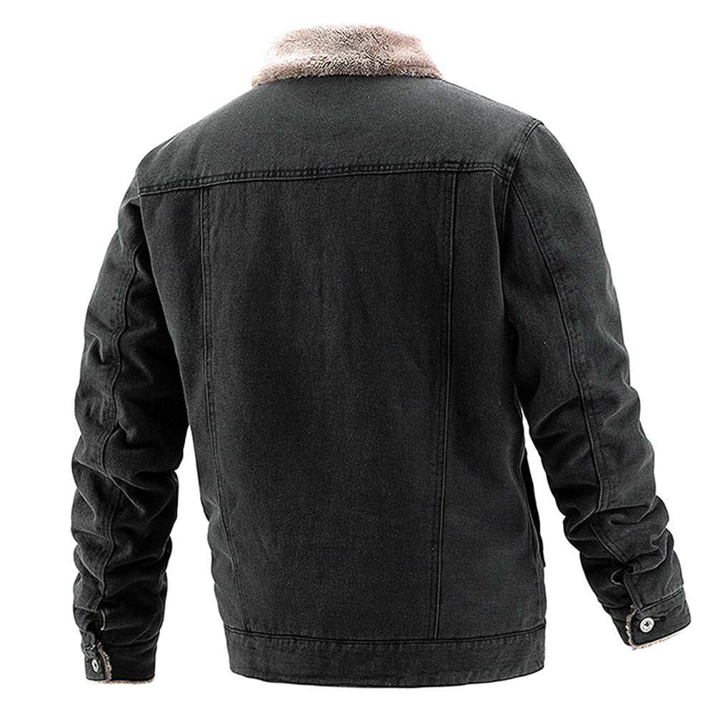 Youthup Mens Fleece Lined Coat Thick Denim Jacket