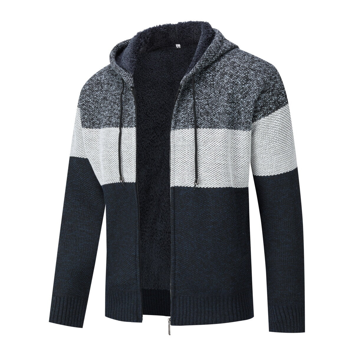 Youthup Mens Hooded Cardigan Fleece-lined Knitted Pullover Sweater