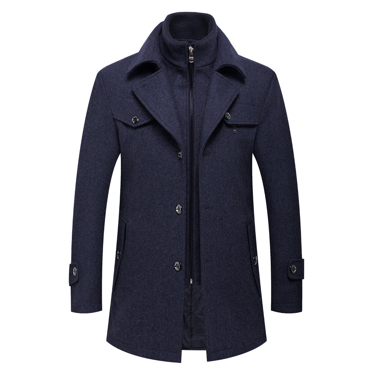 Youthup Mens Lapel Double Collar Slim Fit Wool Pea Coat