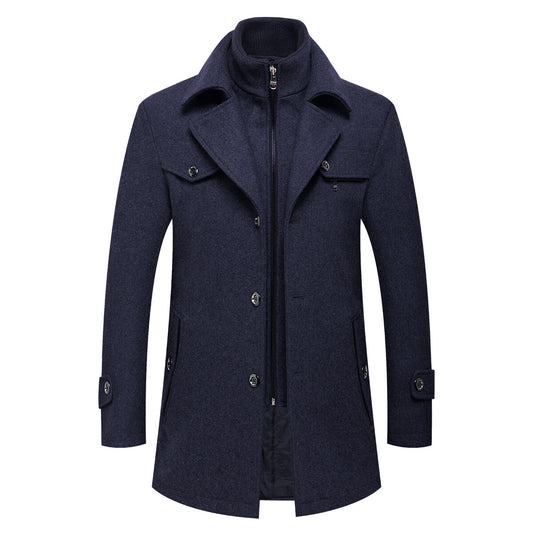 Youthup Mens Lapel Double Collar Slim Fit Wool Pea Coat
