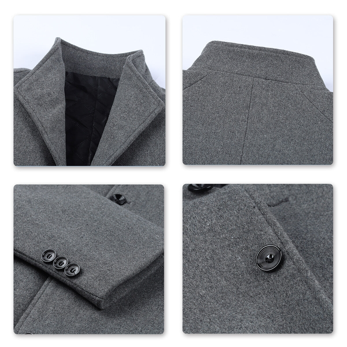 Youthup Mens Wool Blend Casual Overcoat Single Breasted Coat