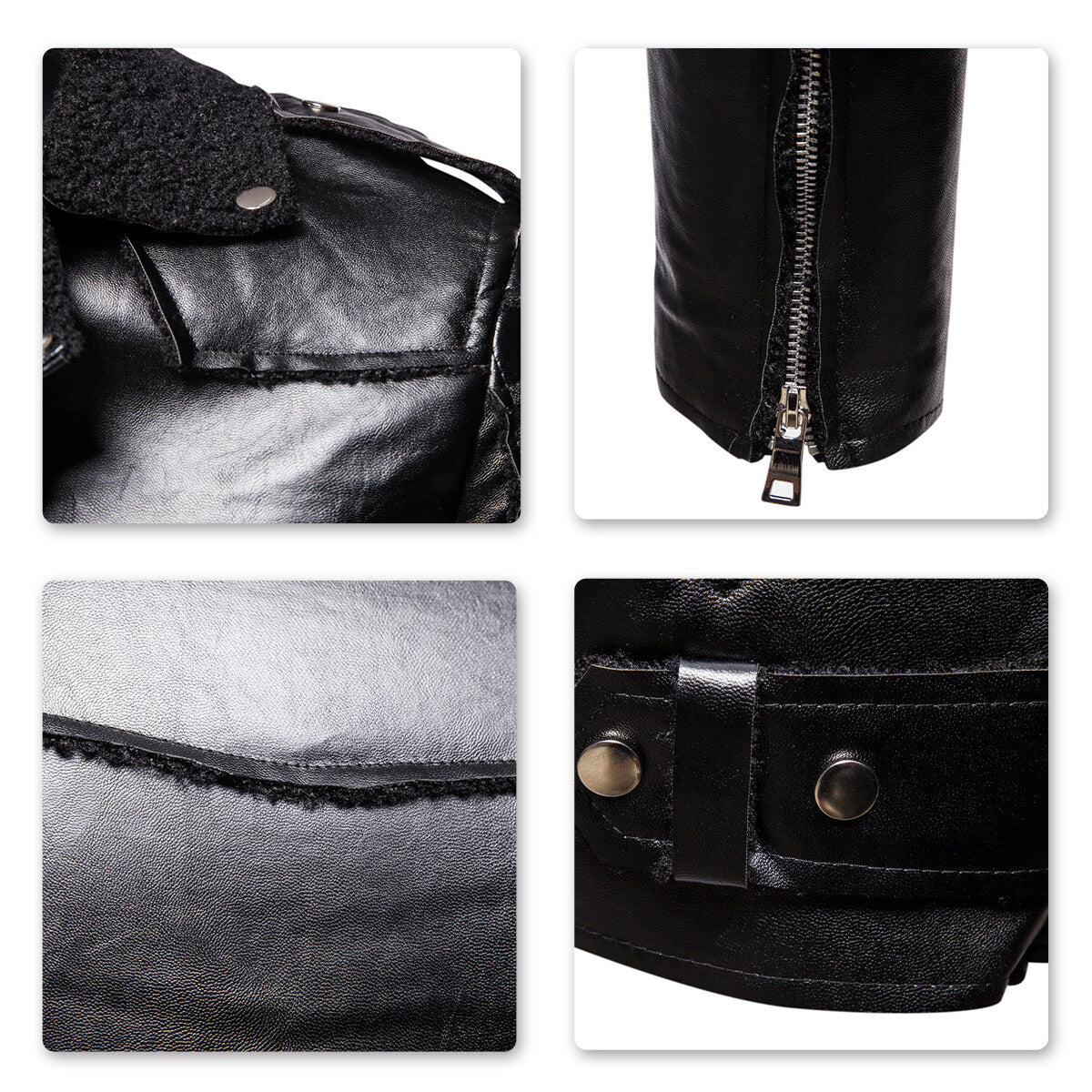 Youthup Mens Plus Velvet Lapel Leather Jacket