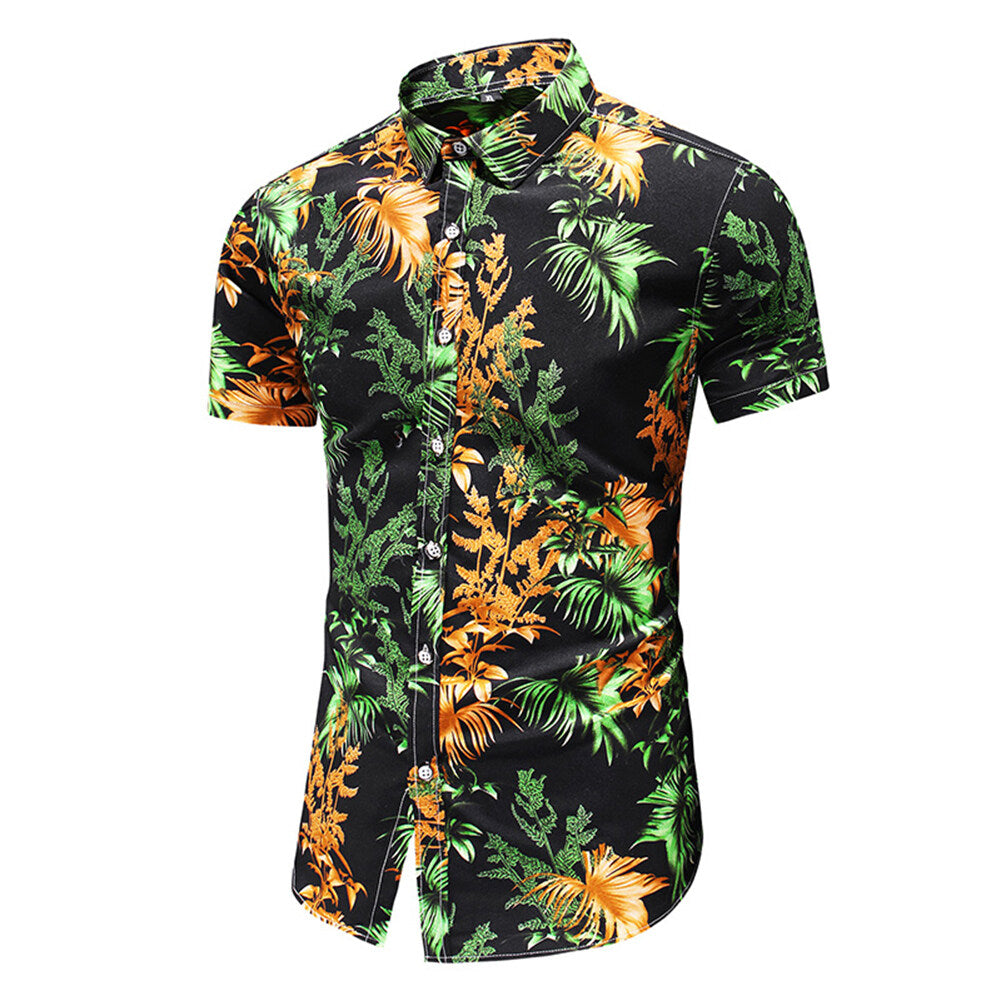 Youthup Mens Botanical Print Hawaiian Beach Shirt