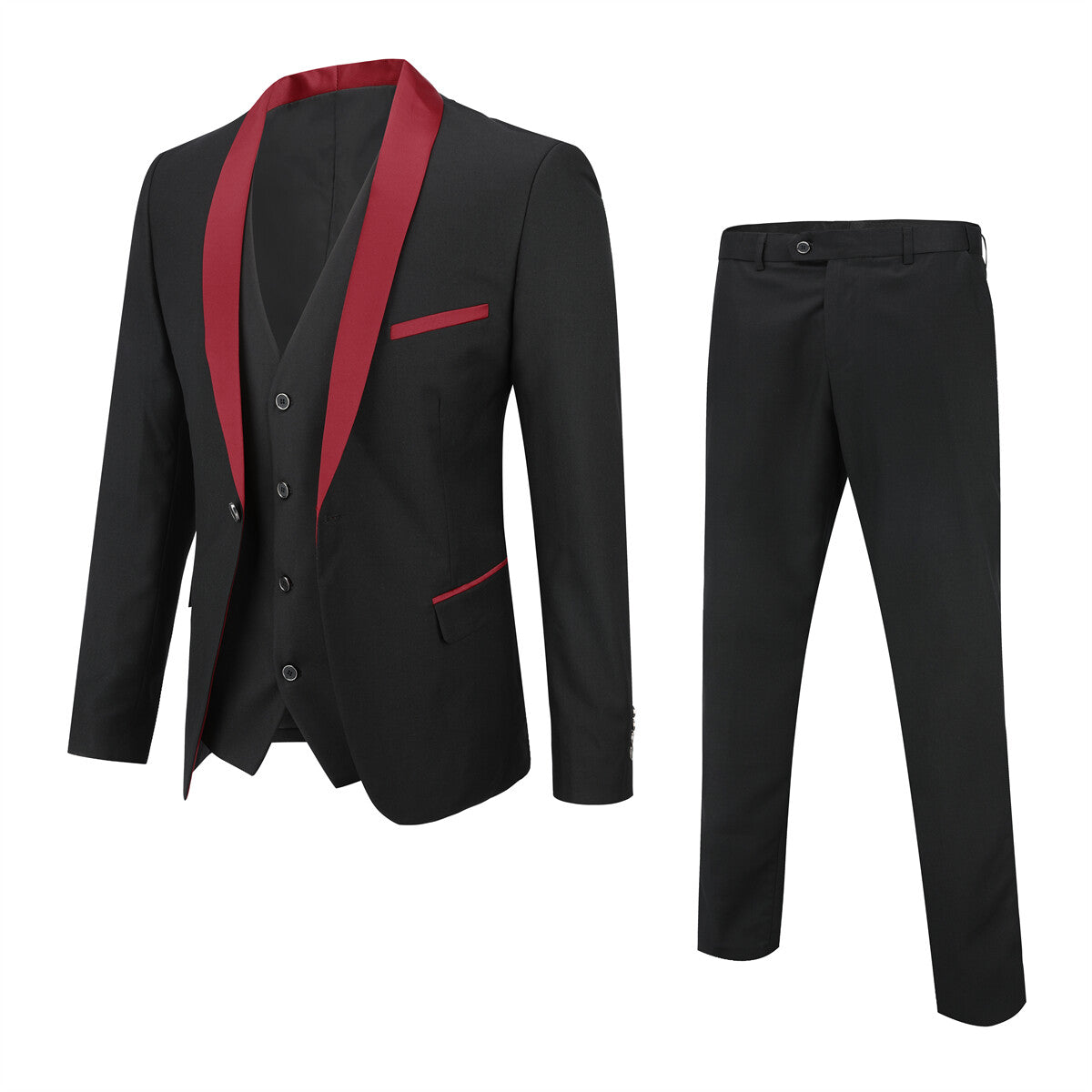 Youthup Mens 3-Pce Dress Suit Wedding Blazer and Waistcoat and Tuxedo Pants