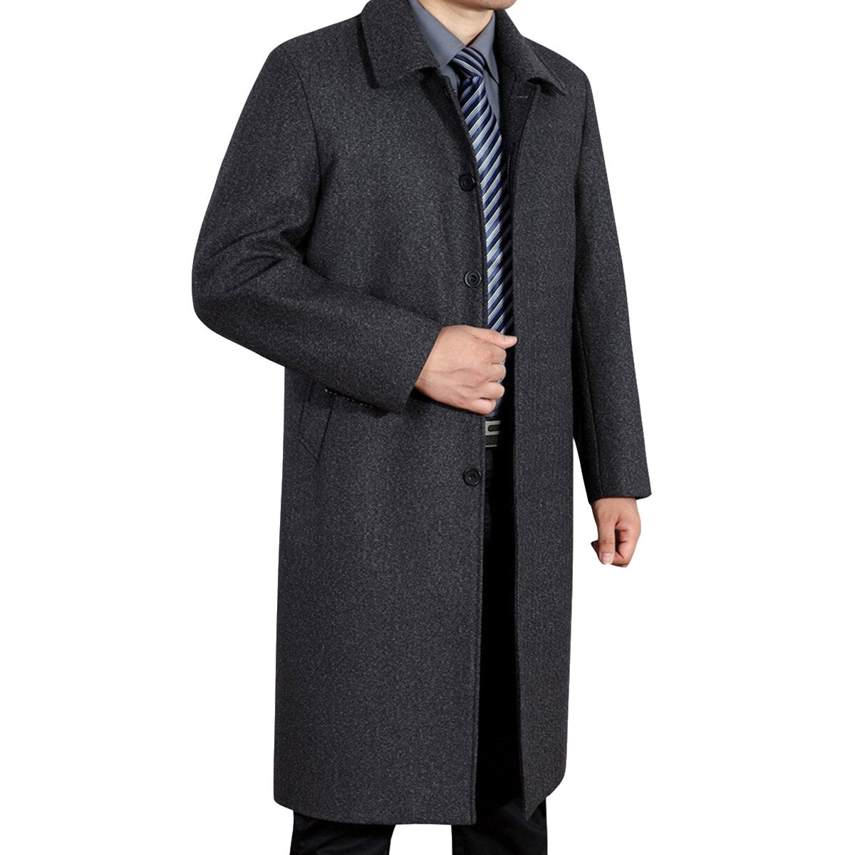 Youthup Mens Wool Blend Mid Length Coat
