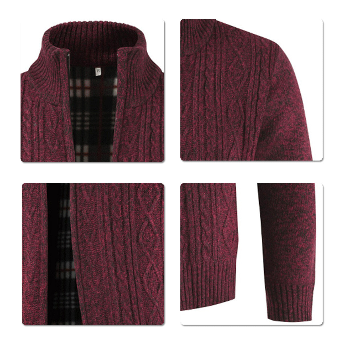 YOUTHUP Mens Winter Cardigan Fleece Lined Knitted Coat Stand Collar Thick Sweater