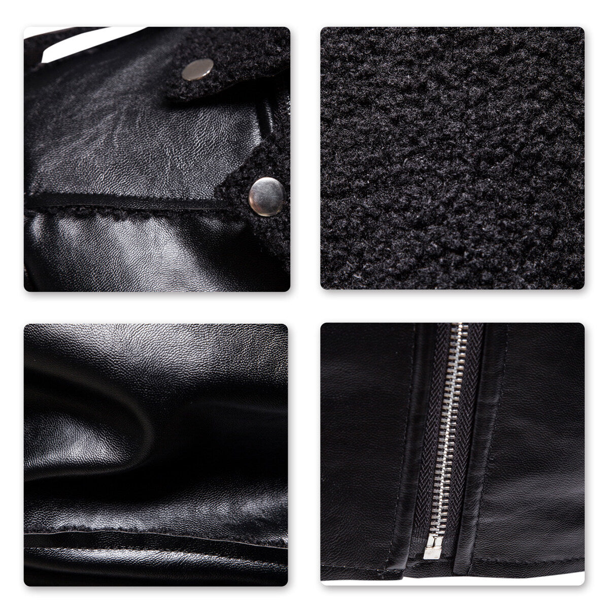 Youthup Mens Plus Velvet Lapel Leather Jacket