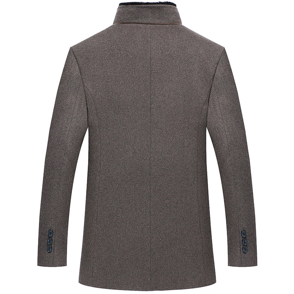Youthup Mens Fur Collar Wool Coat