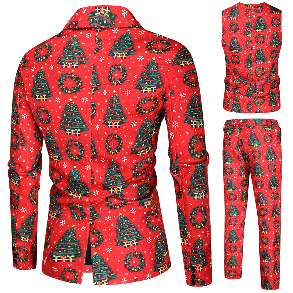Youthup Mens Christmas 3Pce Christmas Tree Festival Blazer Vest Pant