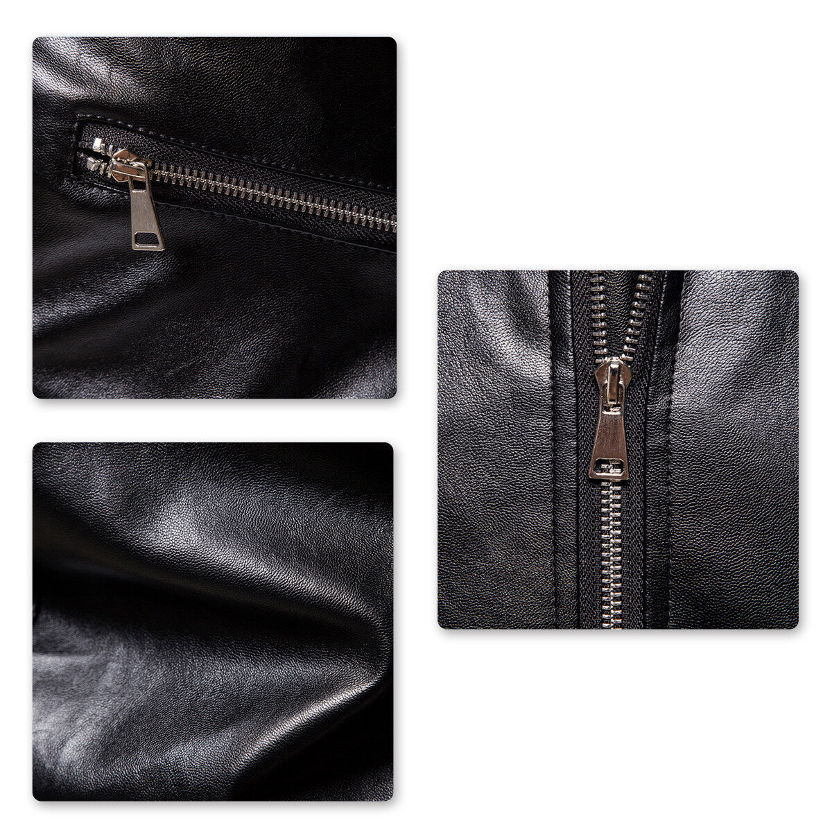 Youthup Mens Zipper Fur Collar Lapel Outwear Coat Leather Jacket