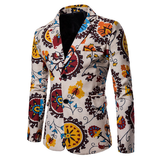 Men's Vintage Sunflower Slim Jacket Allthemen Lapel One Button