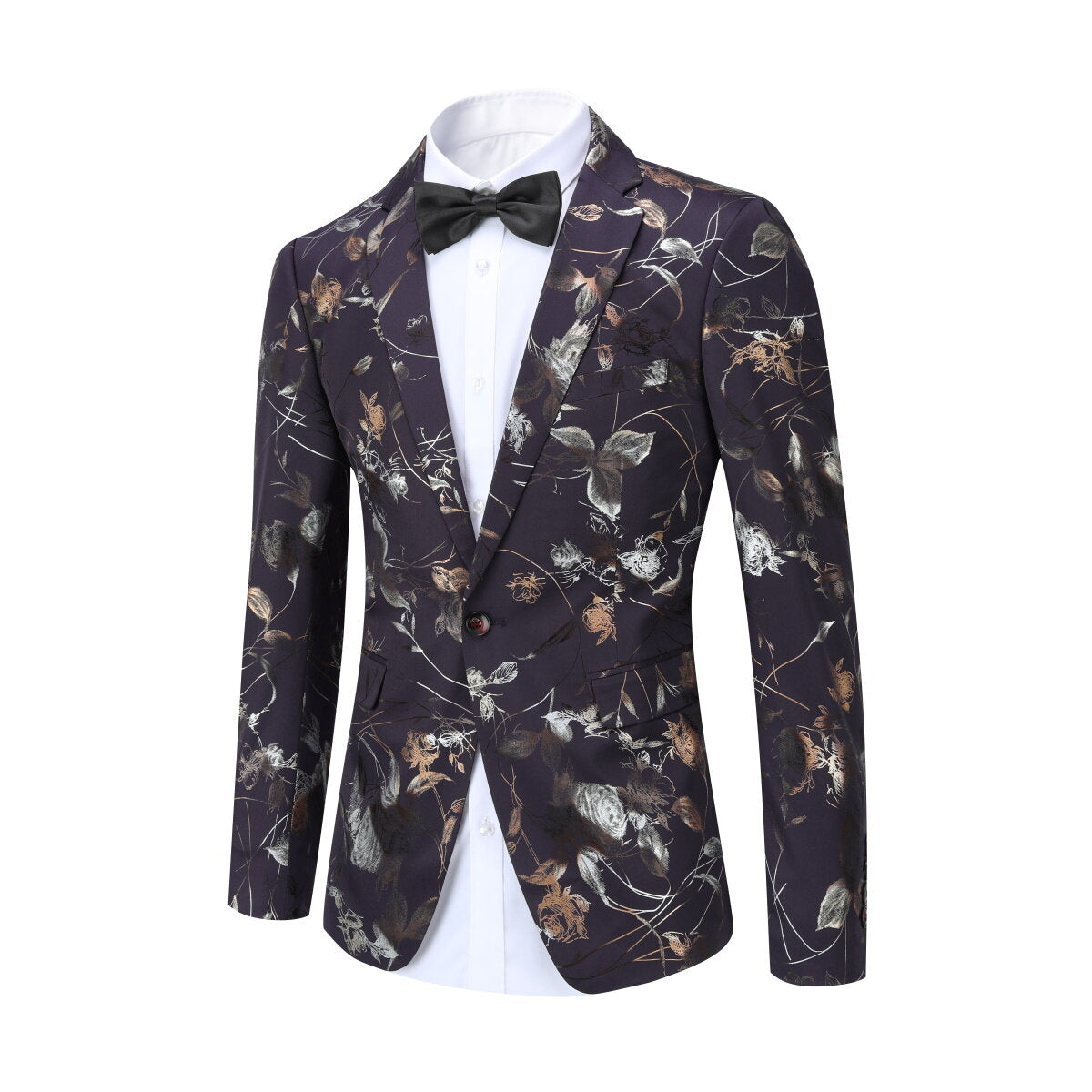 YOUTHUP Mens Floral Luxury Blazer Slim Fit 1 Button Tuxedo Elegant Party Dinner Jacket