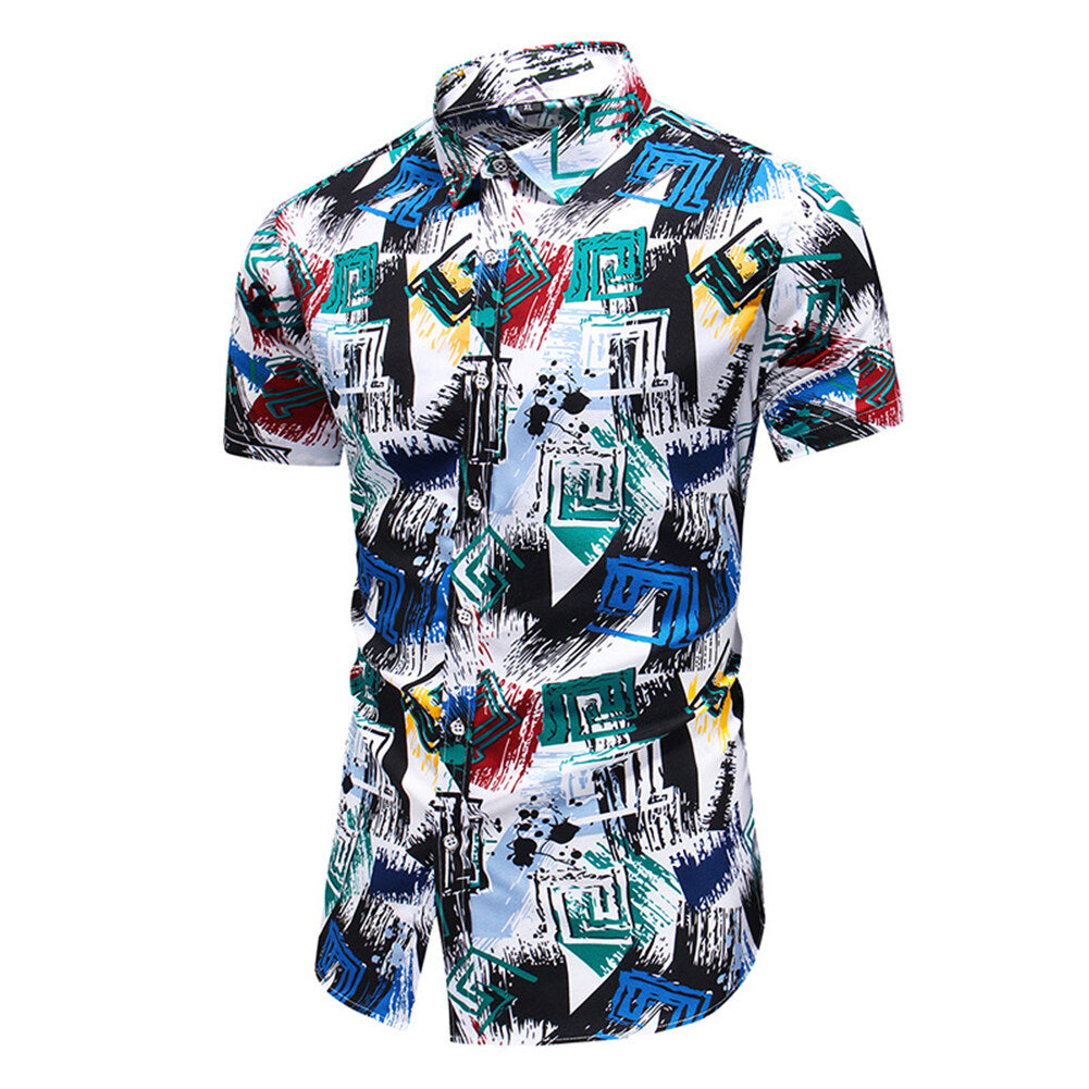 Youthup Mens Graffiti Painted Printed Hawaiian Beach Shirt