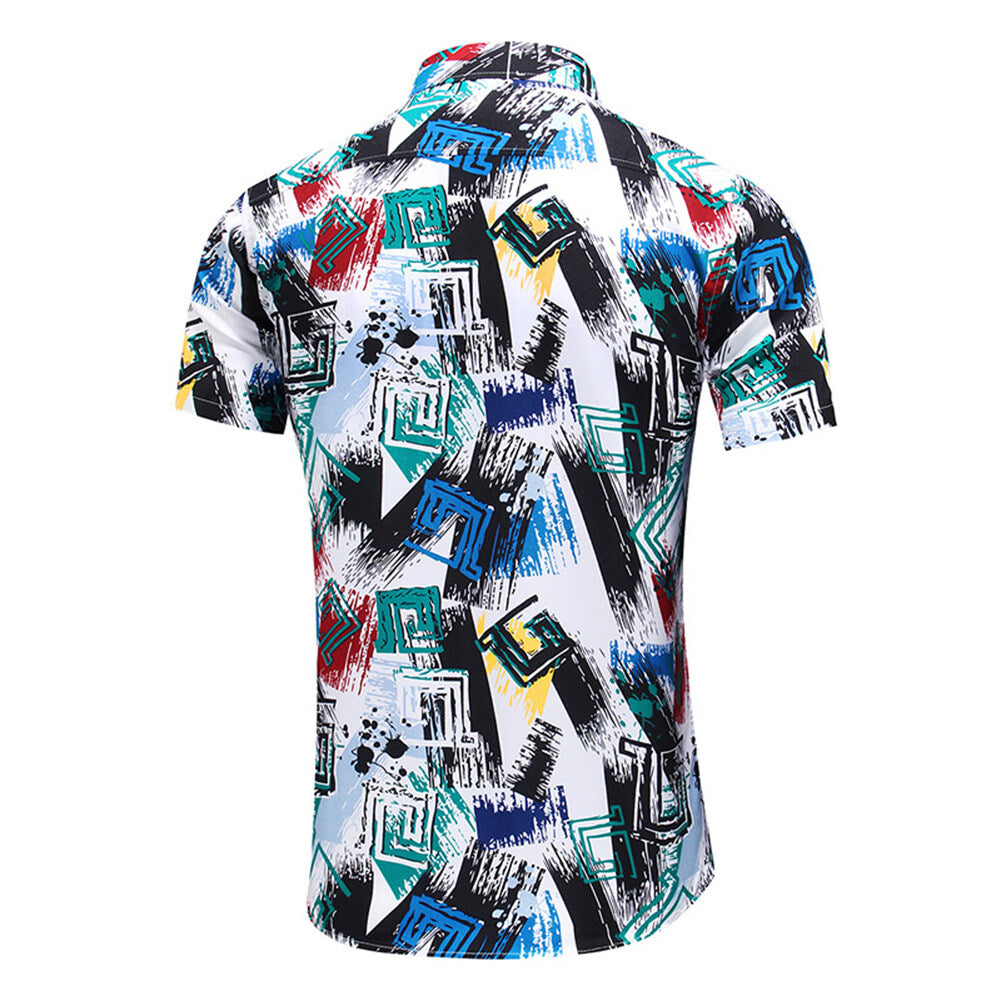 Youthup Mens Graffiti Painted Printed Hawaiian Beach Shirt
