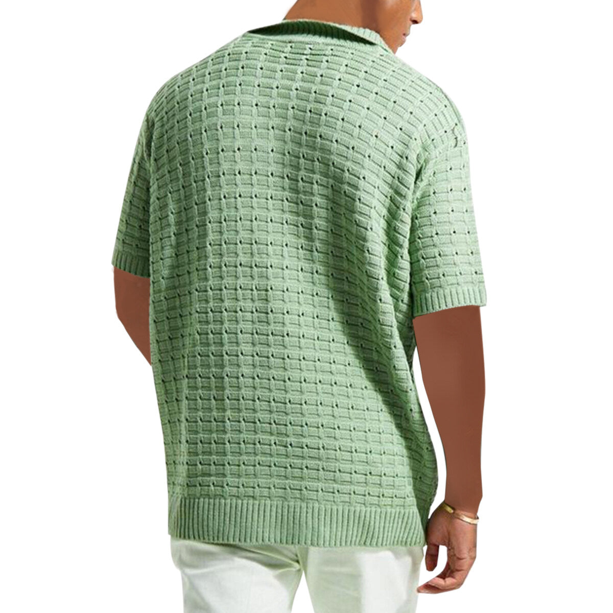 Youthup Mens Knitted Cutout Tee Hollow Short Sleeve T-Shirt