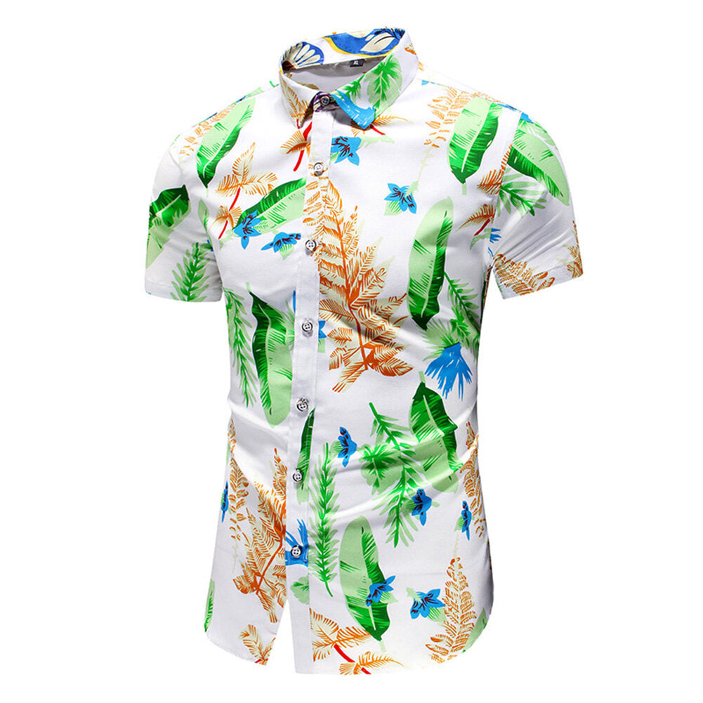 Youthup Mens Plant Print Hawaiian Shirt