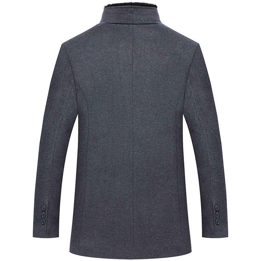 Youthup Mens Fur Collar Wool Coat