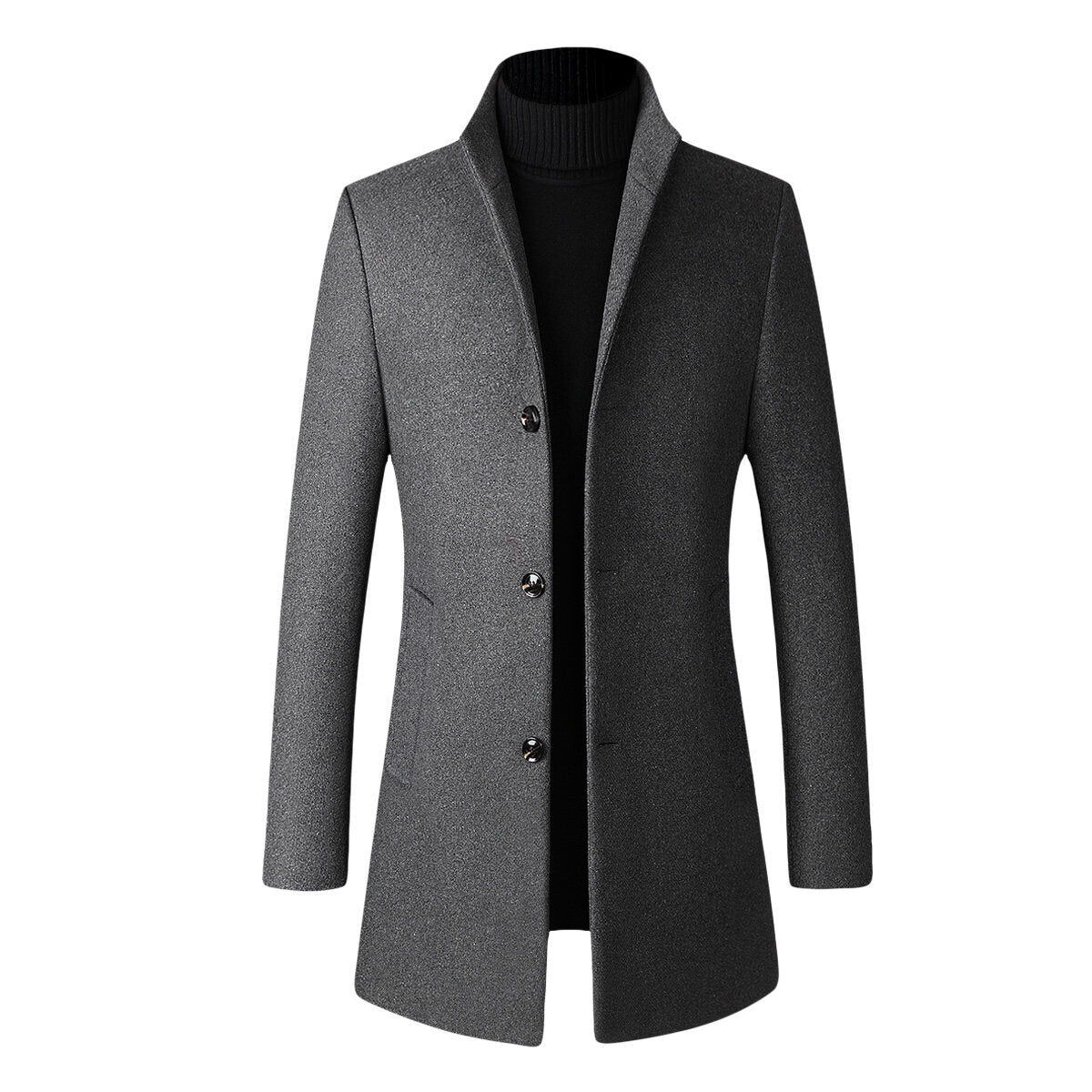 Youthup Mens Slim-Fit Stand Collar Woolen Coat