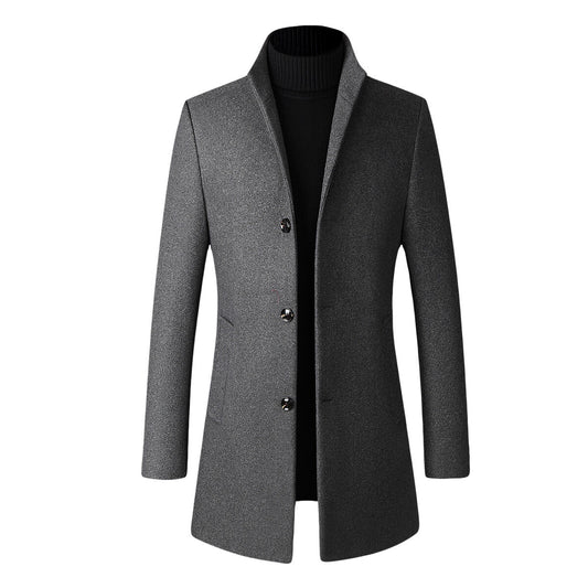 Youthup Mens Slim-Fit Stand Collar Woolen Coat