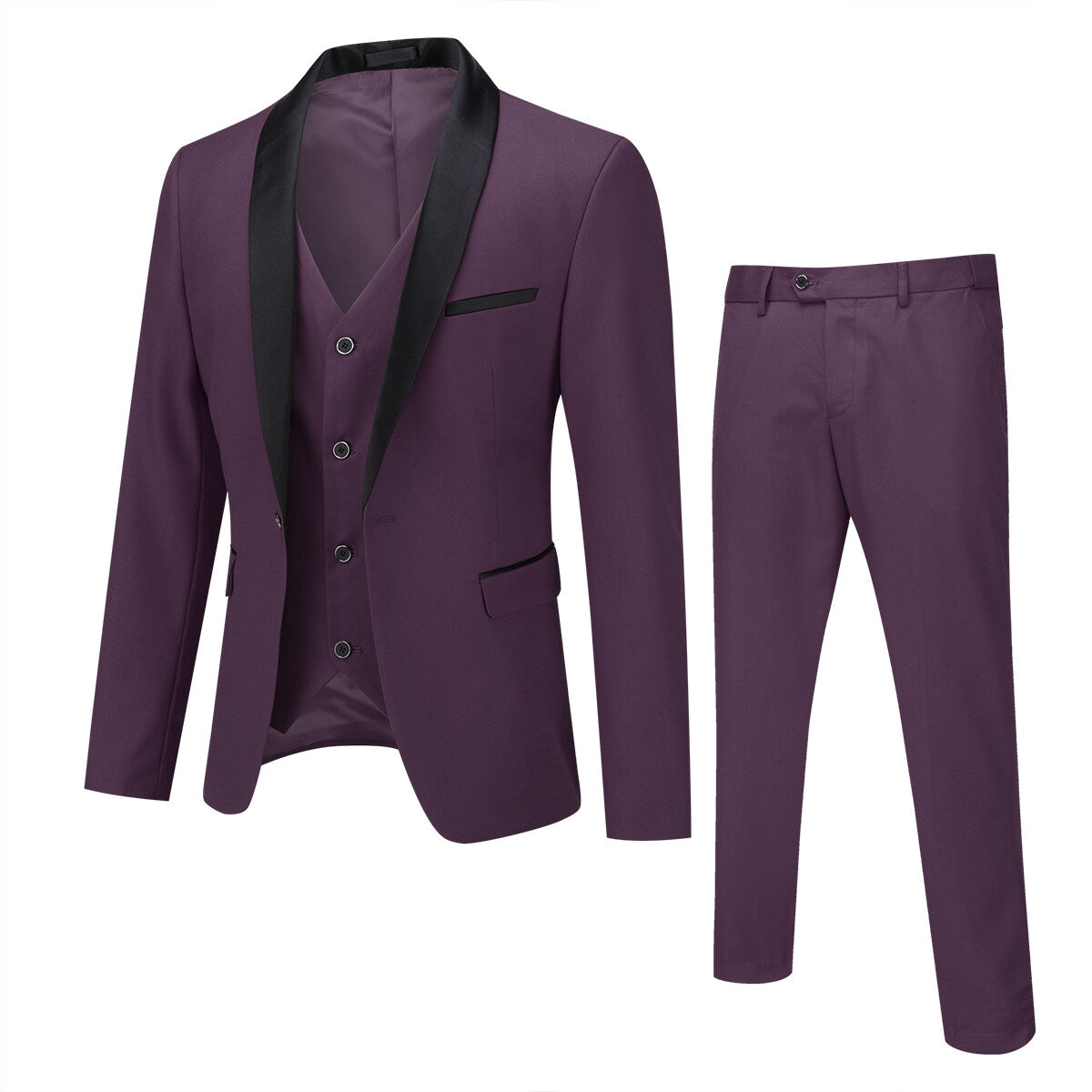 Youthup Mens 3-Pce Business Suit Slim Fit Wedding Party Blazer and Vest and Pants