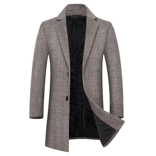 Youthup Mens Wool Blend Coat Solid Plaid Business Fashion Overcoat