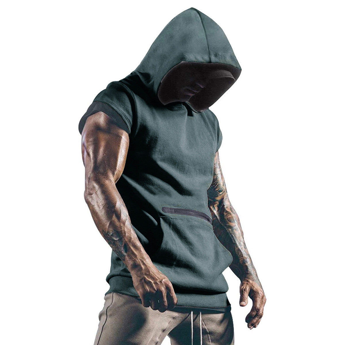 Youthup Mens Slim Fit Hooded Short Sleeve Pullover T-shirt