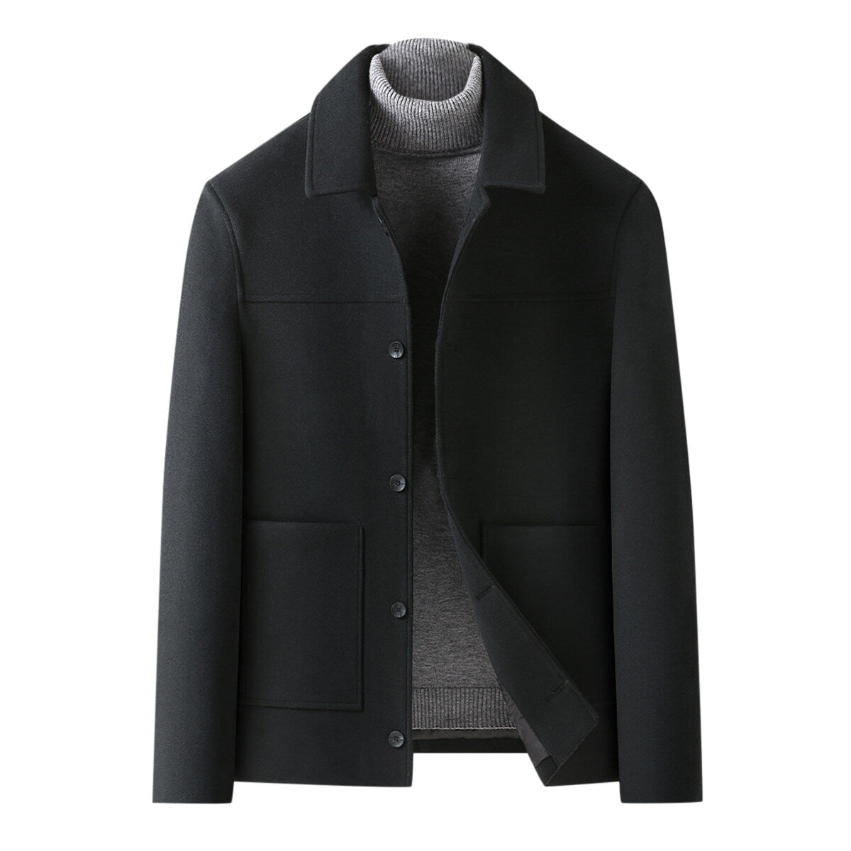 Youthup Mens Lapel Slim Fit Short Wool Coat